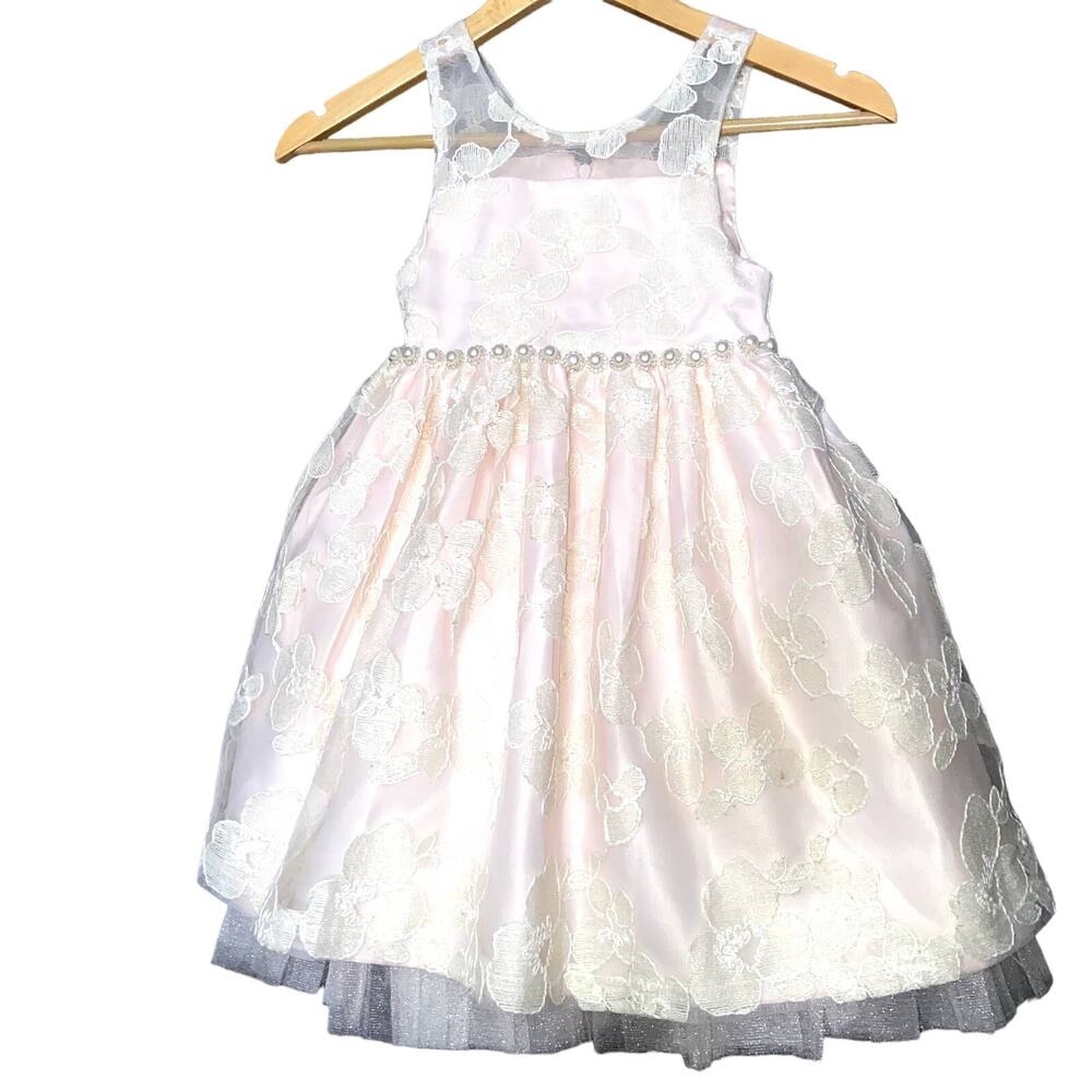 American Princess Dress Girls Size 5 Light Pink Tulle Lace Pearl *